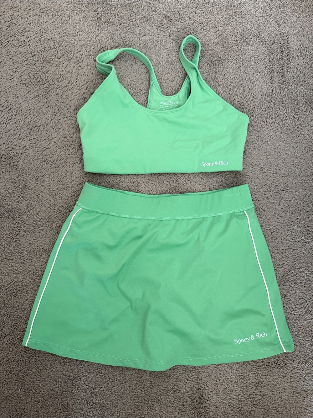 Sporty & Rich Seafoam Green Athletic Bra and Skort Set